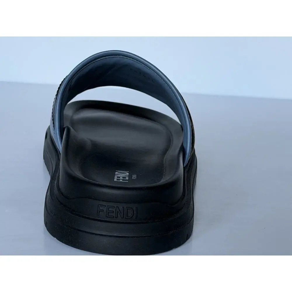Fendi Men's FF Diagonal Leather/Fabric Slide Sandals 10 US/9 UK 7X1674 NWT $595